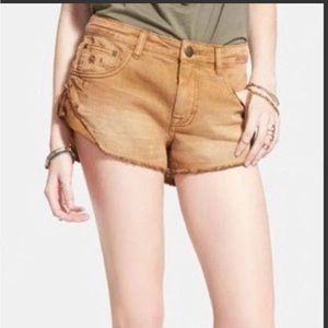 Free People Irreplaceable Cutoff Denim Distressed Shorts in Burnt Orange 31